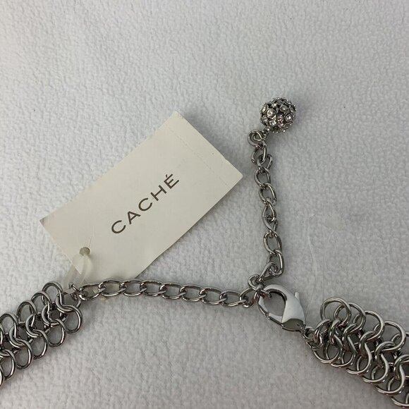 Cache Silver Heavy 3 Row Chain Statement Necklace 1” Wide New - Picture 4 of 9